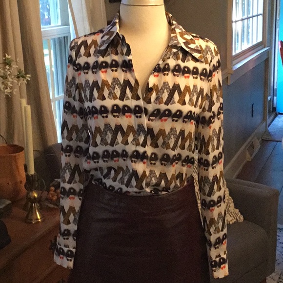 Alice+Olivia xDonald Robertson Willa Crazy printed Silk Blouse - Picture 1 of 7